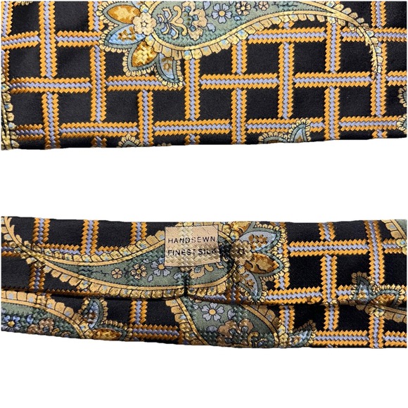 Robert‎ Talbott Seven Fold Limited Edition Silk Tie Lattice Paisley Black Gold - Picture 4 of 11